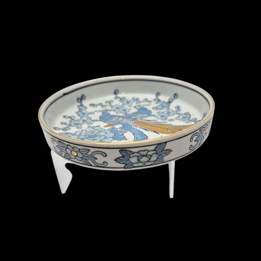 MCM Vintage Gold Imari Porcelain Trinket Dish Ashtray Hand Painted Peacock - Picture 3 of 11